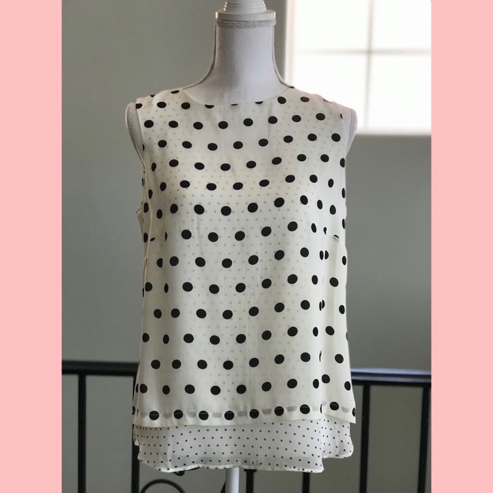 NWOT Rode & Olive Black and Cream Polka Dot Sleeveless Top Size M